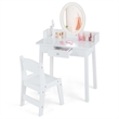 Pemberly Row Vanity Set w/ Lighted Mirror Chair 2 Color LED Lighting Makeup