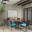 Pemberly Row 7PCS Patio Rattan Dining Set Table Top with Umbrella Hole Turquoise