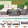 Pemberly Row 4PCS Patio Rattan Furniture Set Sofa Ottoman Garden Deck White