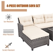 Pemberly Row 4PCS Patio Rattan Furniture Set Sofa Ottoman Garden Deck White