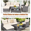 Pemberly Row 4PCS Patio Rattan Furniture Set Sofa Ottoman Garden Deck White