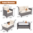 Pemberly Row 4PCS Patio Rattan Furniture Set Sofa Ottoman Garden Deck White