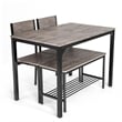 Pemberly Row 4pcs Dining Table Set Rustic Desk 2 Chairs and Bench Gray