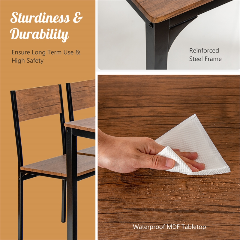 Pemberly Row 4pcs Dining Table Set Rustic Desk 2 Chairs and Bench Brown