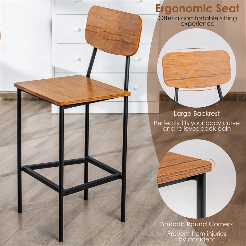 Pemberly Row 5 PCS Industrial Dining Table Set with 4 Bar Stools Brown