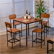 Pemberly Row 5 PCS Industrial Dining Table Set with 4 Bar Stools Brown