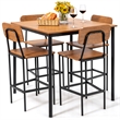 Pemberly Row 5 PCS Industrial Dining Table Set with 4 Bar Stools Brown