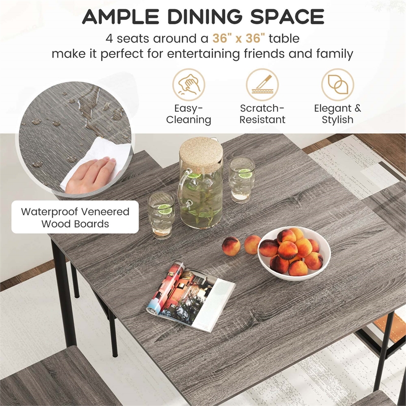 Pemberly Row 5 PCS Industrial Dining Table Set with 4 Bar Stools Gray