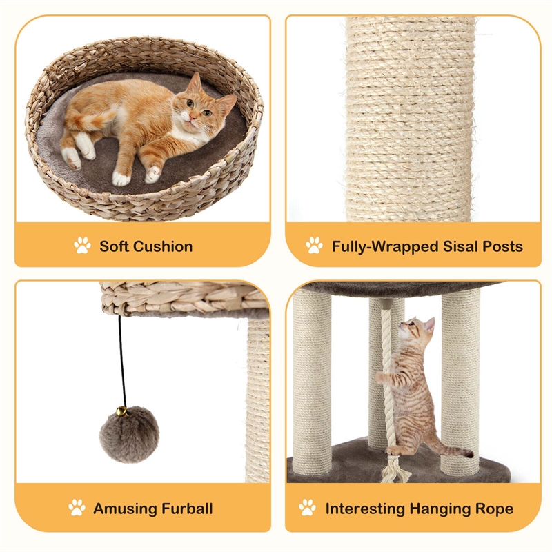 Pemberly Row 41 inch Hand Made Cat Tree Tower Natural Bowl Shaped w/ 2 Perch