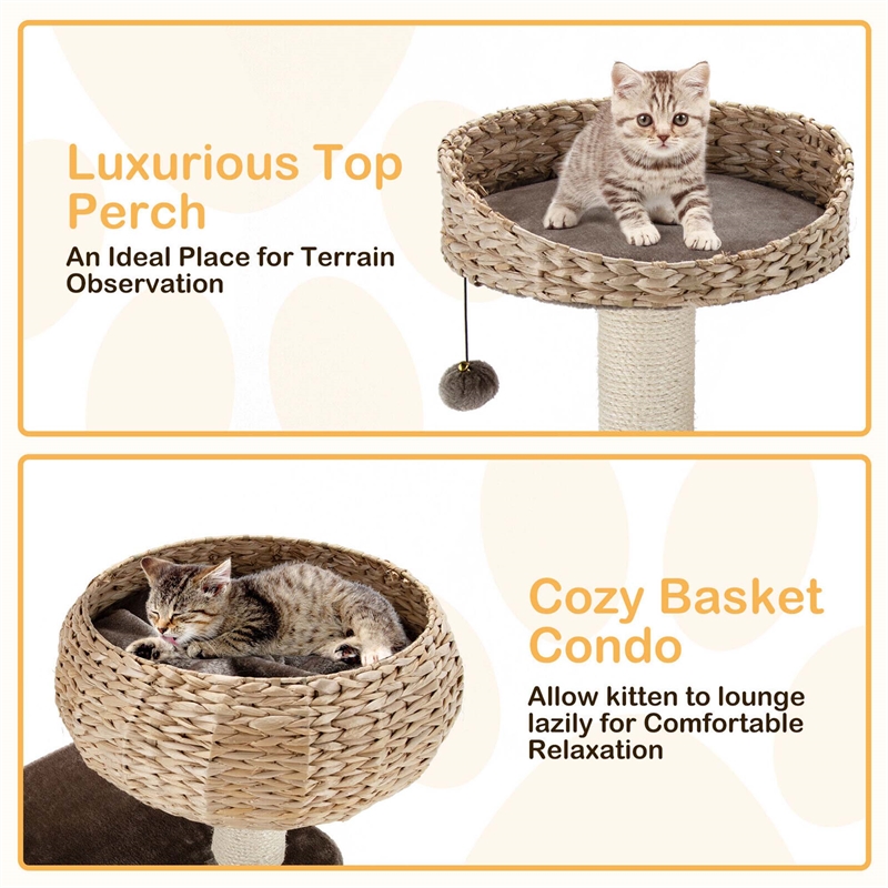 Pemberly Row 41 inch Hand Made Cat Tree Tower Natural Bowl Shaped w/ 2 Perch