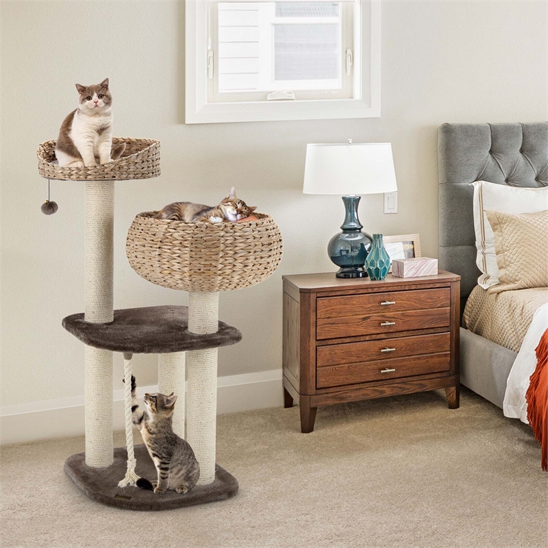 Pemberly Row 41 inch Hand Made Cat Tree Tower Natural Bowl Shaped w/ 2 Perch