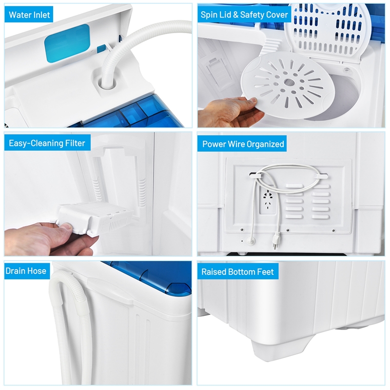 Pemberly Row 26lbs Portable Semi automatic Washing Machine W/Drain Pump Blue