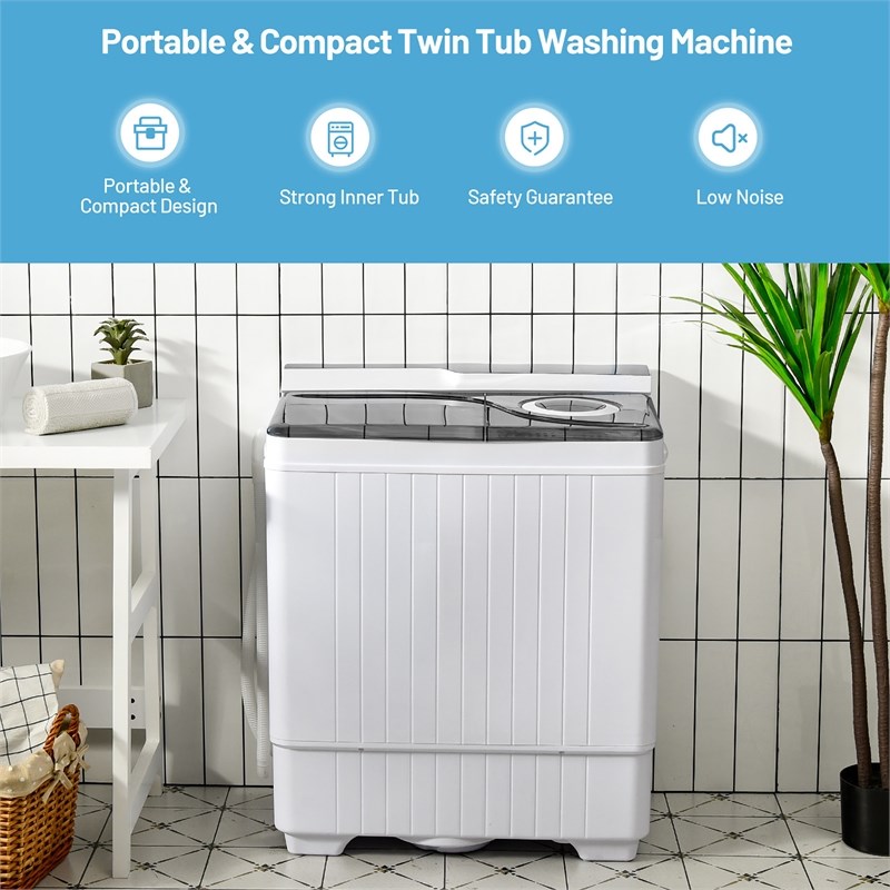 Pemberly Row 26lbs Portable Semi automatic Washing Machine W/Drain Pump Gray