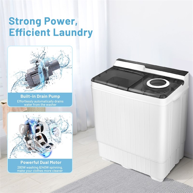 Pemberly Row 26lbs Portable Semi automatic Washing Machine W/Drain Pump Gray