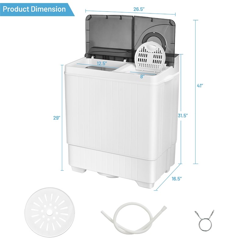 Pemberly Row 26lbs Portable Semi automatic Washing Machine W/Drain Pump Gray