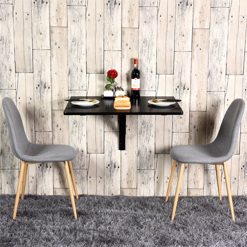 Pemberly Row Wall Mounted Drop Leaf Table Floating Folding Desk Black