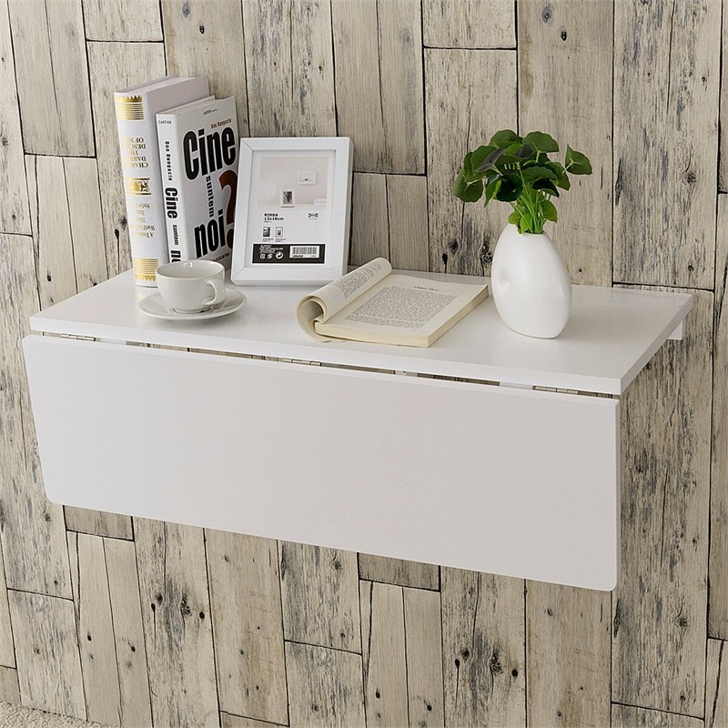 Pemberly Row Wall Mounted Drop Leaf Table Floating Folding Desk White