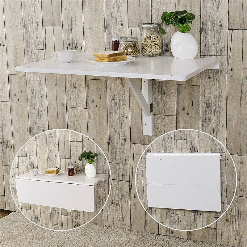 Pemberly Row Wall Mounted Drop Leaf Table Floating Folding Desk White