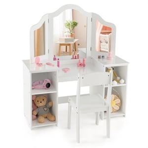 Pemberly Row Vanity 2 in 1 Princess Makeup Desk and Chair Set Safe White