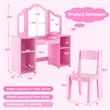 Pemberly Row Vanity 2 in 1 Princess Makeup Desk and Chair Set Safe Pink