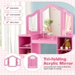 Pemberly Row Vanity 2 in 1 Princess Makeup Desk and Chair Set Safe Pink