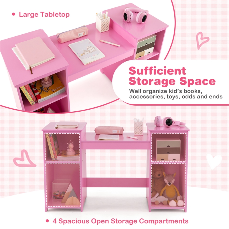 Pemberly Row Vanity 2 in 1 Princess Makeup Desk and Chair Set Safe Pink
