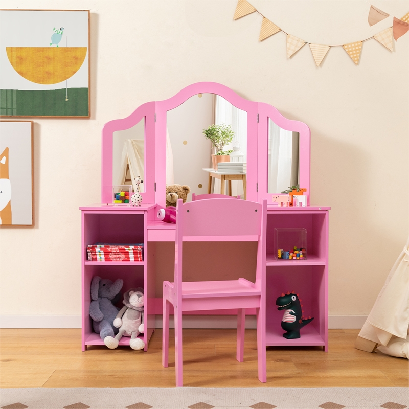 Pemberly Row Vanity 2 in 1 Princess Makeup Desk and Chair Set Safe Pink