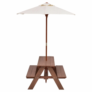 Pemberly Row Outdoor Picnic Table Bench with Folding Umbrella 4 Seat