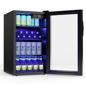 Pemberly Row 120 Can Beverage Refrigerator Wine Soda Drink Cooler Mini Black