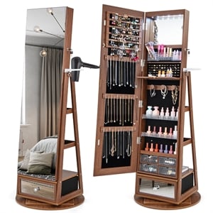 Pemberly Row Swivel Jewelry Cabinet Standing Armoire Organizer w/LED
