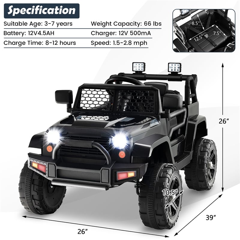 Pemberly Row 12V Kids Ride On Truck Car Electric Vehicle Remote Black
