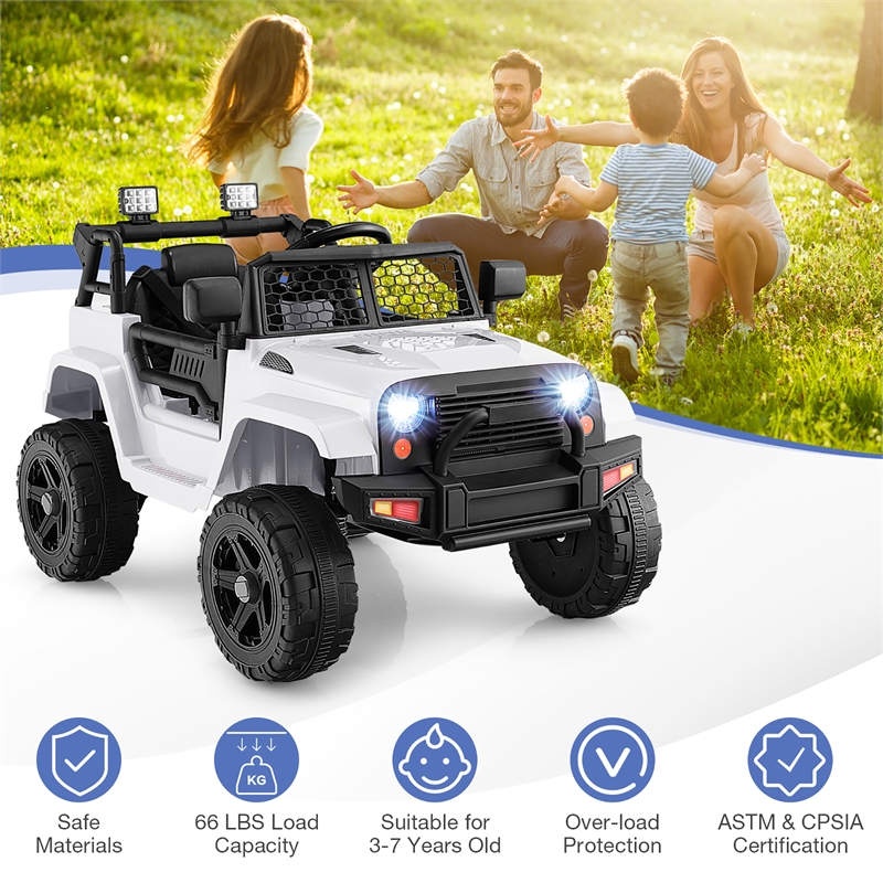 Pemberly Row 12V Kids Ride On Truck Car Electric Vehicle Remote White