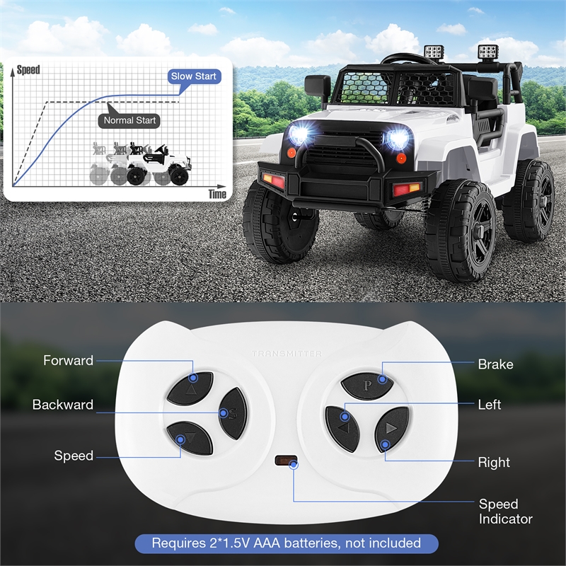 Pemberly Row 12V Kids Ride On Truck Car Electric Vehicle Remote White