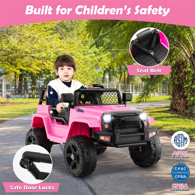 Pemberly Row 12V Kids Ride On Truck Car Electric Vehicle Remote Pink