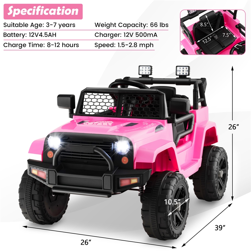 Pemberly Row 12V Kids Ride On Truck Car Electric Vehicle Remote Pink