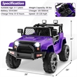 Pemberly Row 12V Kids Ride On Truck Car Electric Vehicle Remote Purple