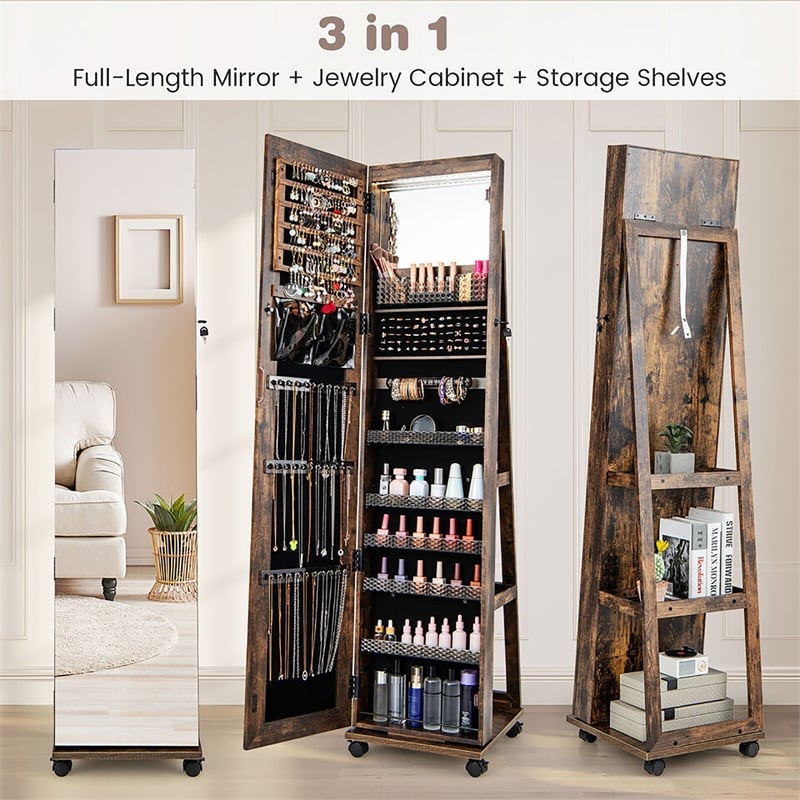 Pemberly Row 64 inch Jewelry Organizer Lockable Jewelry Cabinet Armoire Coffee