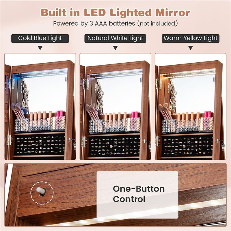 Pemberly Row 64 inch Jewelry Organizer Lockable Jewelry Cabinet Armoire Brown