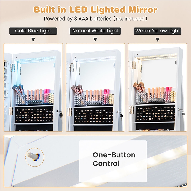 Pemberly Row 64 inch Jewelry Organizer Lockable Jewelry Cabinet Armoire White