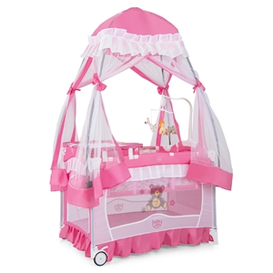 Pemberly Row Portable Baby Crib Cradle Bassinet Changing Pad Mosquito Net Pink