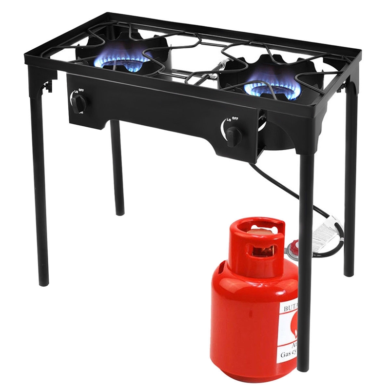 Pemberly Row Double Burner Gas Cooker Outdoor Picnic Stove Stand BBQ Grill