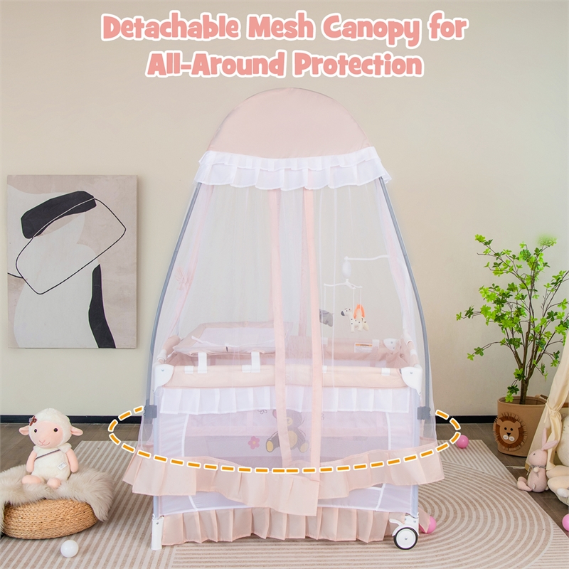 Pemberly Row Portable Baby Crib Cradle Bassinet Changing Pad Mosquito Net