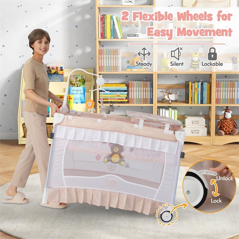 Pemberly Row Portable Baby Crib Cradle Bassinet Changing Pad Mosquito Net
