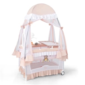 Pemberly Row Portable Baby Crib Cradle Bassinet Changing Pad Mosquito Net