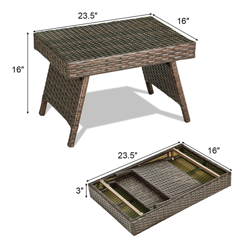 Pemberly Row Patio Folding Wicker Side Coffee Table Poolside Garden Lawn Bistro