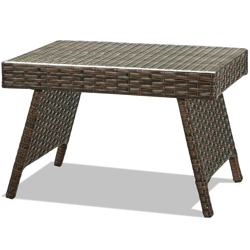 Pemberly Row Patio Folding Wicker Side Coffee Table Poolside Garden Lawn Bistro