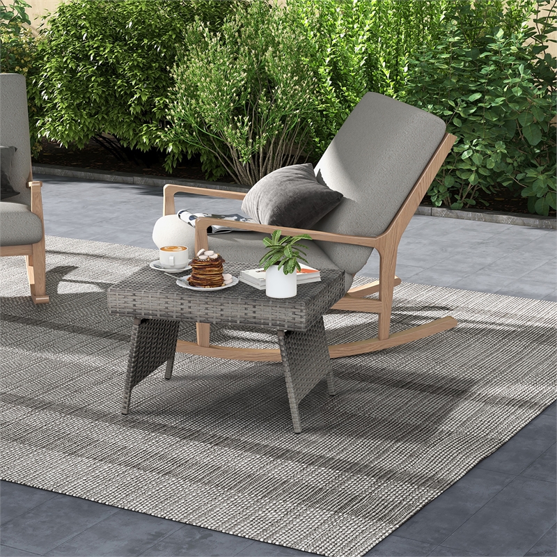 Pemberly Row Patio Folding Wicker Side Coffee Table Poolside Garden Lawn Bistro