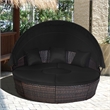 Pemberly Row Patio Rattan Daybed Cushioned Sofa Table Top Canopy Black