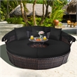 Pemberly Row Patio Rattan Daybed Cushioned Sofa Table Top Canopy Black