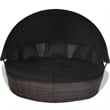 Pemberly Row Patio Rattan Daybed Cushioned Sofa Table Top Canopy Black